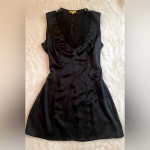 Y2K Black silk and lace mini black cocktail dress! Feminine and sexy!!Vintage